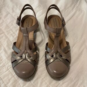 Brownish gray metallic heels